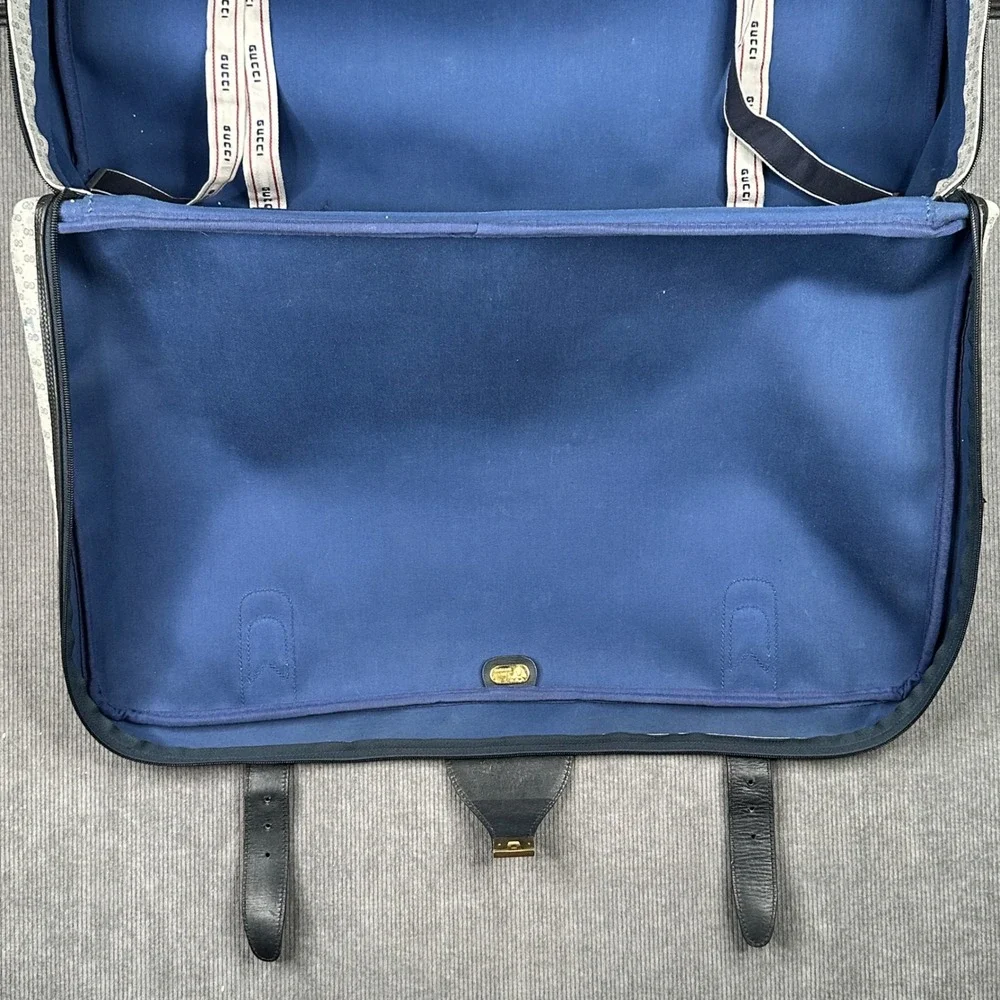 Vintage Gucci GG Monogram Suitcase Navy Leather Trim Travel Bag Large Soft Case